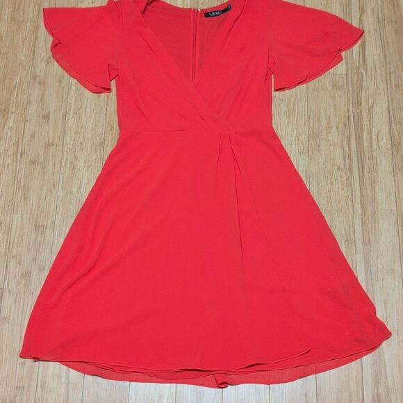 LAUREN by Ralph Lauren Vibrant Red Fully Lined Flowy Dress Size S - Picture 7 of 7